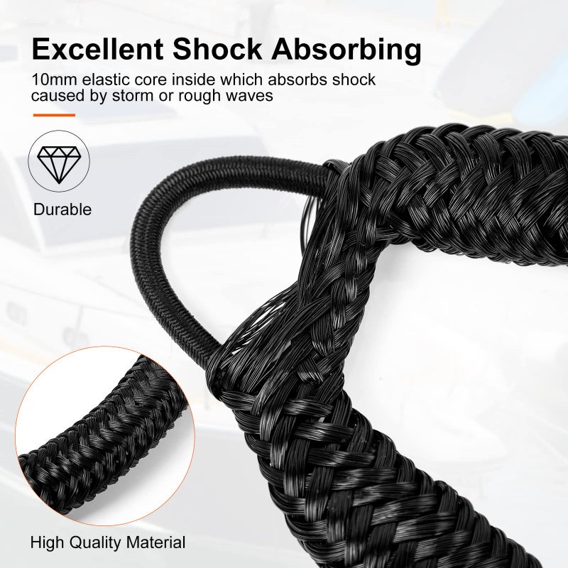Jranter Bungee Dock Lines - Boat Accessories - 4 Feet Shock Cords Docking Rope Mooring Rope for PWC,Jet ski,Pontoon,Kayak,Canoe,Power Boat,Watercraft (Black) - Image 3
